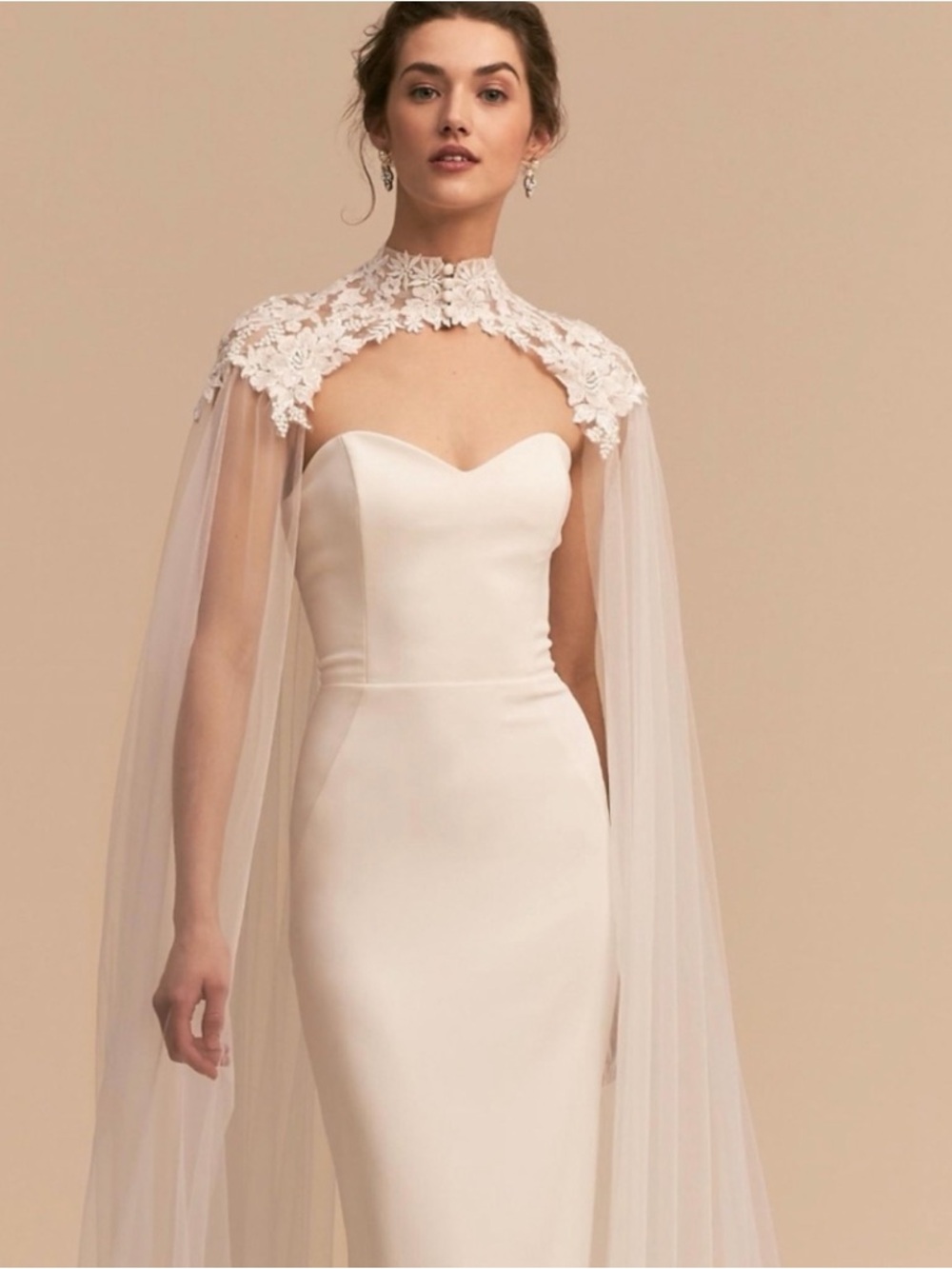 Bhldn Rare Elegant Ivory Bridal Cape - Picture 2 of 11